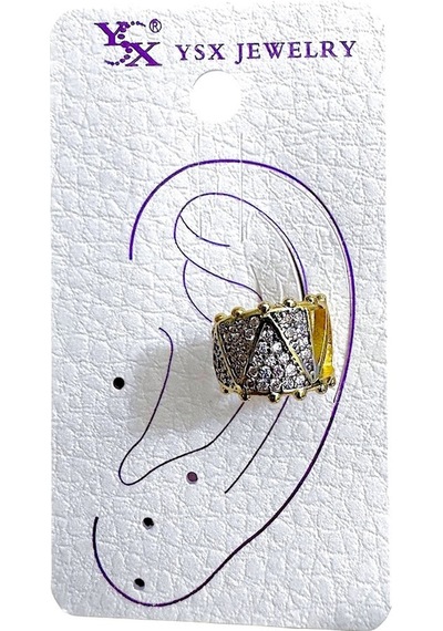 Earcuff Sıkıştırmalı Çelik Kıkırdak Küpe Üçgen Desenli Zirkon Taşlı Altın Renk