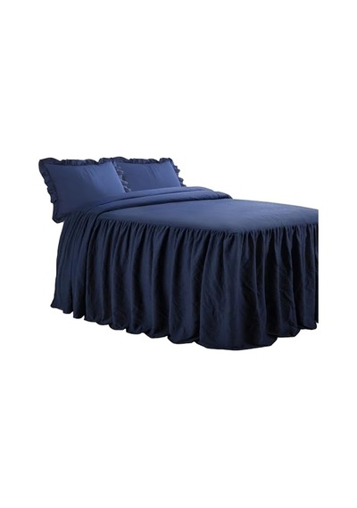Fırfırlı Etek Yatak Örtüsü, Polyester, Lacivert, Queen Çok Renkli