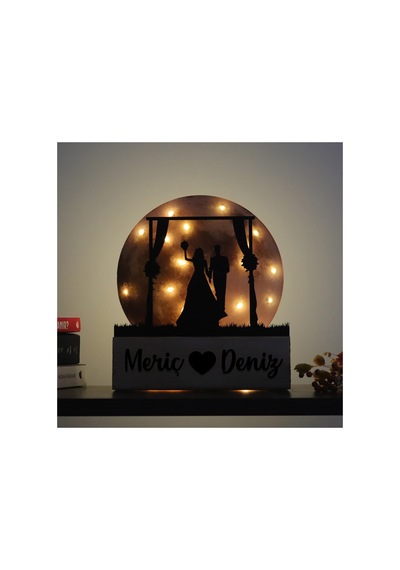 Led Işıklı Pleksi Dolunay Kişiselleştirilebilir Biblo Wedding Gelin Damat Anahtar Askılığı Sarı - 737346274