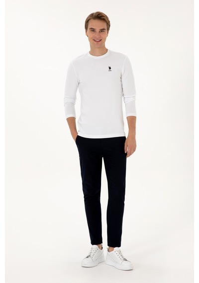 U.S. Polo Assn. Erkek Slim Fit Bisiklet Yaka Beyaz Basic Sweatshirt 50307762-VR013