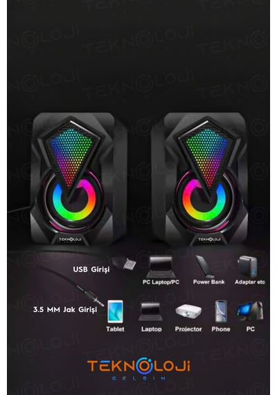 Bilgisayar Hoparlörü Led Işıklı Rgb Laptop Pc Uyumlu 1+1 Speaker