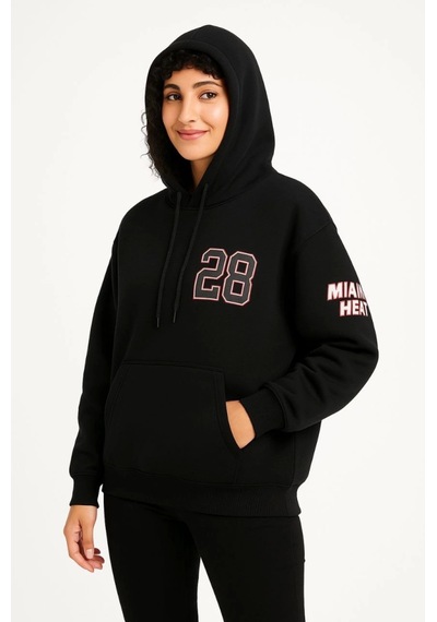 Modi Üç İplik Kapüşonlu Ön Ve Arka Baskılı Sweatshirt Hoodie - Siyah 1siyah