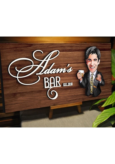 Bk Gift Kişiye Özel Karikatürlü Kabartma Tasarım Ceviz Ahşap Bar Tabelası, Home Bar Tabela, Rustik Ev Dekorasyonu, Duvar Dekoru-12