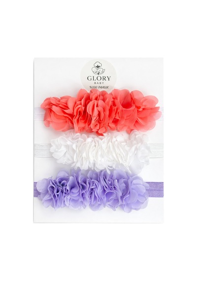 3'lü Bebek Bandana Seti Çiçek Somon - Lila - Beyaz Şerit Somon - Lila - Beyaz Şerit