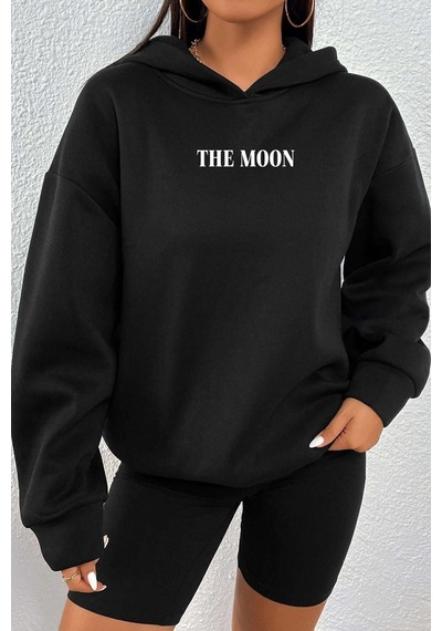 Uyguntarz Unisex The Moon Baskılı Sweatshirt siyah