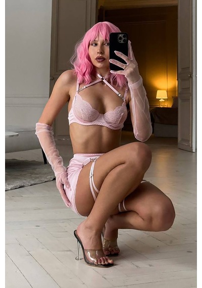 Alena Dekolte Jartiyer Set - Pembe