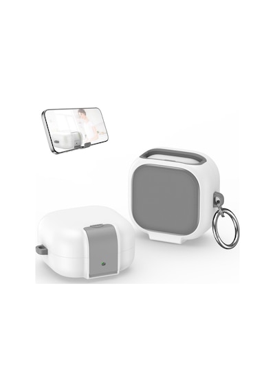 Samsung Galaxy Buds 4 Pro / Buds 4 İle Uyumlu Kılıf Standlı Kilitli Tpu Premium Matte Trip Case Beyaz