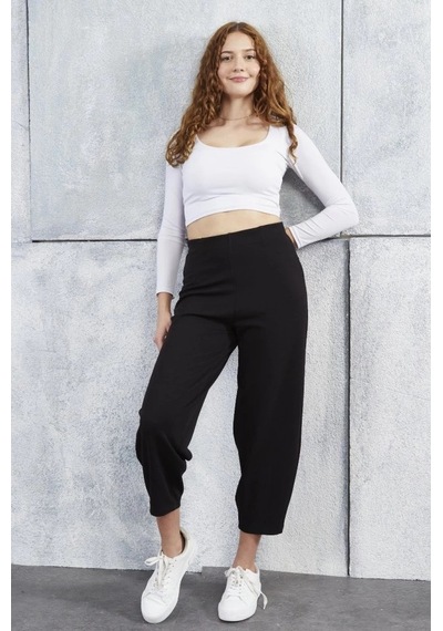 DefyModa Kadın Krep Kumaş Balon Pantolon Siyah