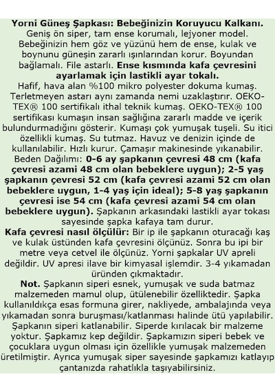 Yorni Flap,ense Korumalı Lastikli Ayarlı Bebek Çocuk Güneş Şapka Bej