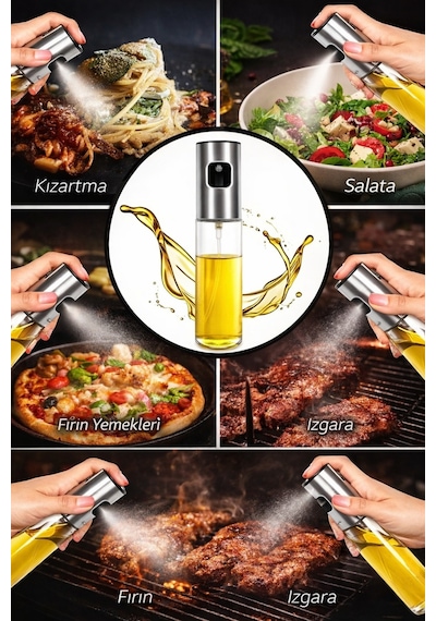 Yağ & Sos Sprey Şişesi 100 Ml Cam Gövdeli, Püskürtmeli, Çok Amaçlı Şeffaf Diğer