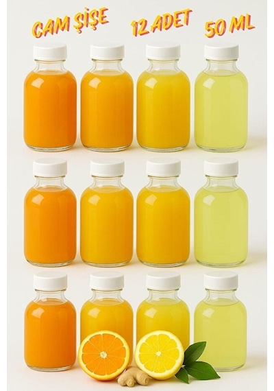 Rotanev 12 Adet Cam 50 ML Mini Shot Ginger Detox Şişe Plastik Sızdırmaz Kapaklı Kolonya Koku Süs Küçük Şişe