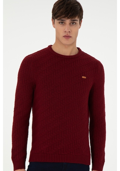 U.S. Polo Assn. Erkek Slim Fit Bisiklet Yaka Bordo Kazak 50297050-VR014