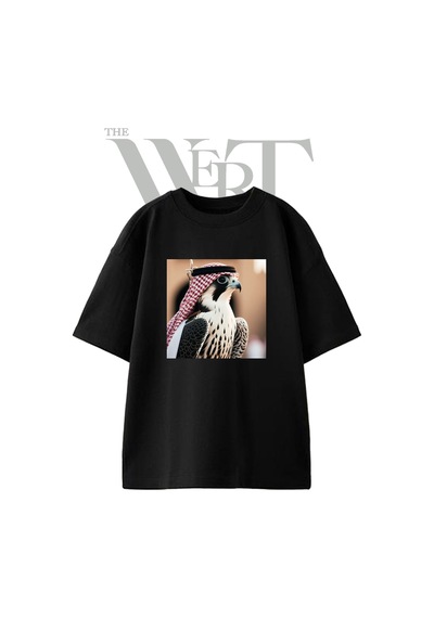 Thewert Falcon Keffiyeh Tasarım Baskılı Ünisex Siyah Oversize T-shirt