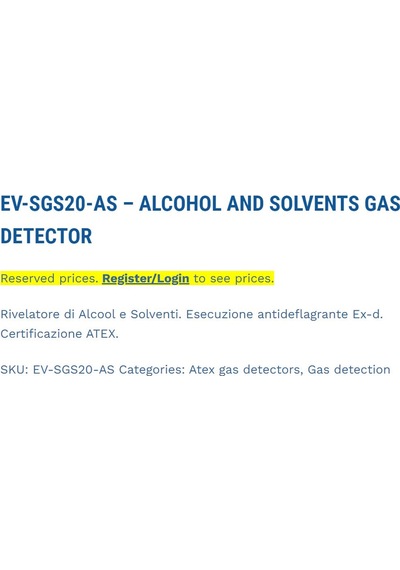 EV - SGS20 - AS Alkol ve Solvent Dedektörü
