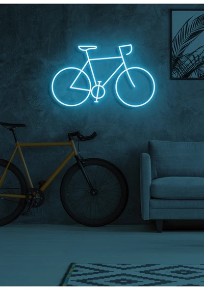 Bisiklet Figürlü Neon Tabela Turkuaz