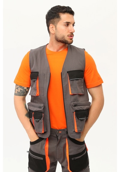 Uniprom Yelek Lizbon Model Çok Cepli Harman Kumaş Füme