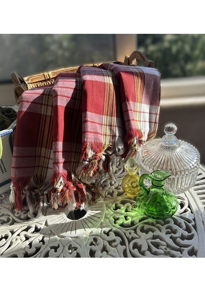 Klasik Hamam, Spa, Gelin Peştemal, %100 Pamuk Kırmızı - Siyah - Beyaz
