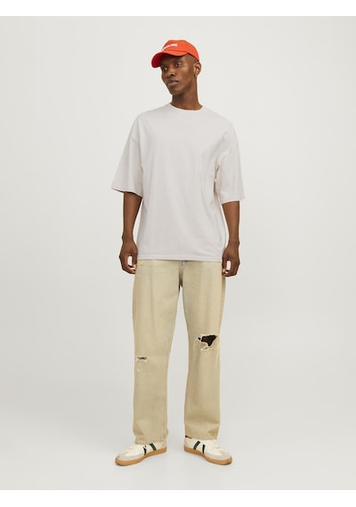 Jack & Jones Erkek Bisiklet Yaka Düz Renk Tisört - Charge - 12259975 Moonbeam Çok Renkli