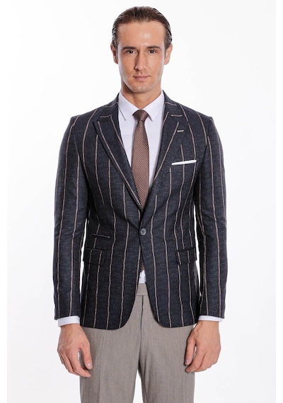 Wessi Çizgili Slim Fit Füme Erkek Ceket Siyah