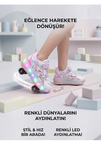 Enoch Çocuk Patenli Işıklı Tekerlekli Spor Ayakkabı & Rahat Cırt Cırtlı Kaykay Ayakkabı 4 Tekerli Sneaker Lila - Beyaz Enoch Çocuk Patenli Işıklı Tekerlekli Spor Ayakkabı & Rahat Cırt Cırtlı Kaykay Ayakkabı 4 Tekerli Sneaker Lila - Beyaz