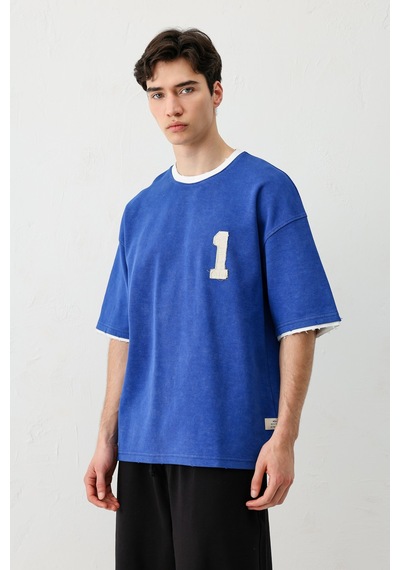 Vamos Oversize Baskılı Tişört V70-134 Saks