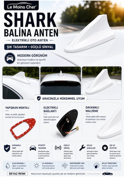 Hyundai Accent Blue Prime Elektrikli Oto Shark Balina Anten Beyaz Balık Sırtı Yapışkanlı