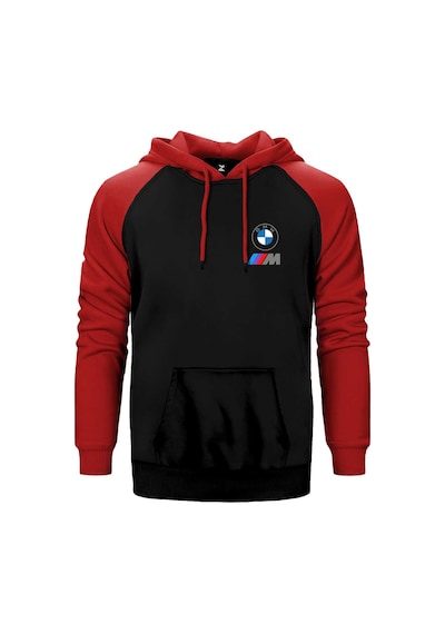 Bmw Logo M Power Kırmızı Renk Reglan Kol Kapşonlu Sweatshirt Kırmızı