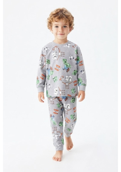 Modanıno Erkek Çocuk %100 Pamuk Pijama Takımı 9-36ay 12737ıs Gri
