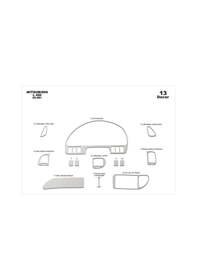 Mitsubishi L400 Torpido Kaplama 1998-2006 13 Parça Alüminyum
