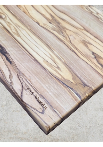 F&s Woodart Yeni Zeytin Ağacı 40 X 20 Cm Kesme Tahtası Sunum Et Ekmek Sebze Doğrama Tahtası Bej
