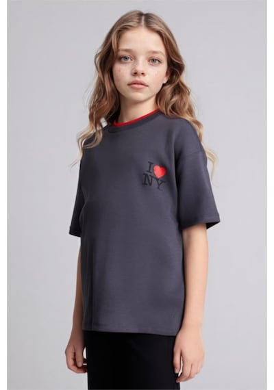 Defacto I Love Ny Oversıze Tişört Kız Çocuk G9588a826smar58 Antrasit-ar58