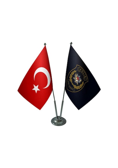Masa Üstü Polis Özel Harekat Bayrağı Türk Bayrağı İkili Krom Dire