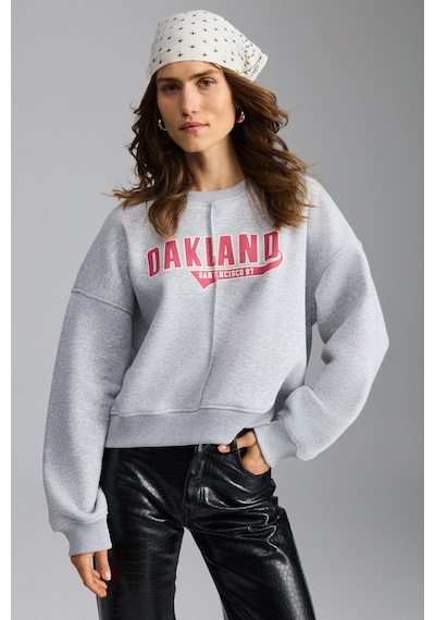 Grımelange Daleska  Kadın Organik Pamuklu Yumuşacık Önü Kesikli Baskılı Yuvarlak Yaka Grimelanj Sweatshirt