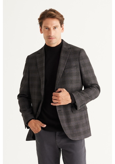 AC&Co / Altınyıldız Classics Erkek Sıyah Lacı Comfort Fit Rahat Kesim Mono Yaka Desenli Ceket Sıyah Lacı AC&Co / Altınyıldız Classics Erkek Sıyah Lacı Comfort Fit Rahat Kesim Mono Yaka Desenli Ceket Sıyah Lacı