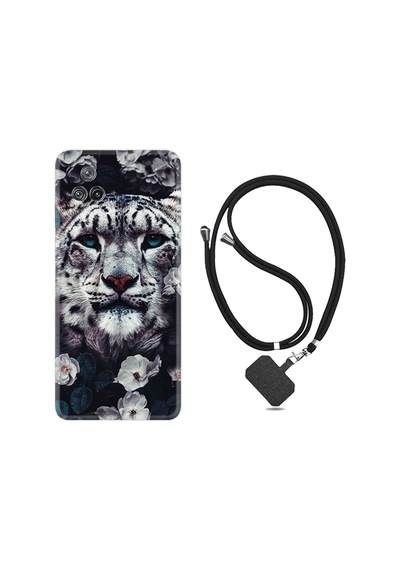 Xiaomi Poco F4 Kılıf İpli Boyun Askılı Desenli Silikon Flowers Snow Leopard 1335