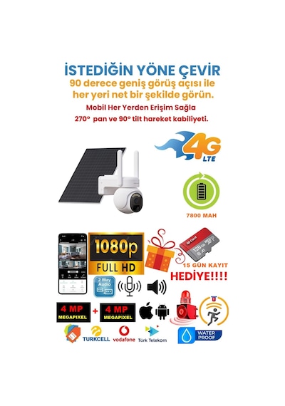 Alpsmart Solar Panelli, Güneş Enerjili, Sım Kartlı 4g, 4mp 128gb Ptz Güvenlik Kamerası Hareket Algılamalı