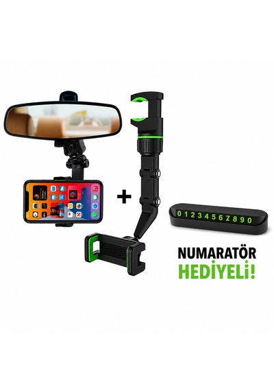 Dikiz Aynası Telefon Tutucu 360 Dönebilen Ayarlanabilir Araç İçi Telefon Standı + Numaratör Hediyeli -