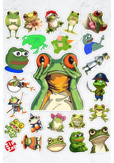 Kurbağa Frog Temalı Bullet Journal Telefon Laptop Yapışkanlı Folyo Sticker Paketi 23 Adet Çok Renkli
