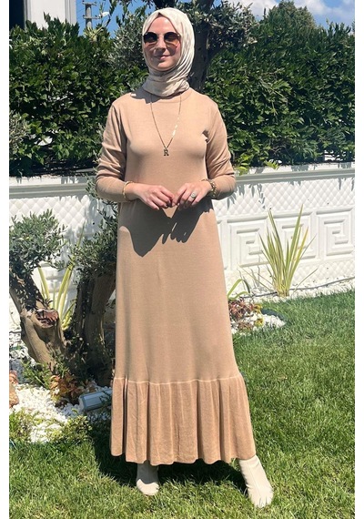 Rabia Şamlı Rüya Bej Triko Elbise Normal