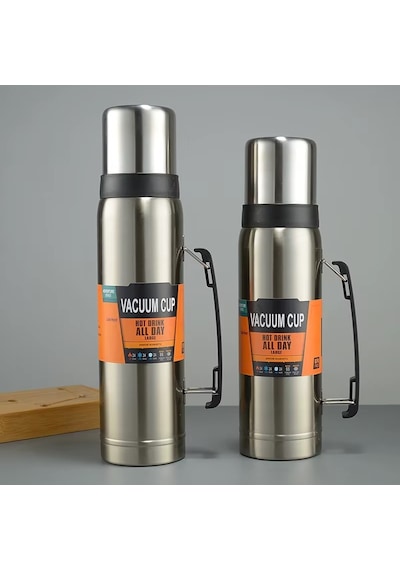 Kapris Çift Katlı Paslanmaz Çelik Kulplu Termos 1200 Ml Gümüş Kap-284 Inox
