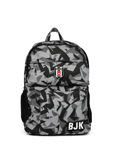 Beşiktaş Lisanslı Kamuflaj Desenli Sırt Çantası - Su İtici Kumaşlı 3 Bölmeli Laptop Okul Çantası Siyah - Gri