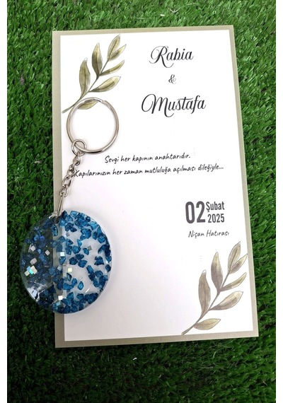 Mavi Epoksi Anahtarlık 15 Adet Epoksi Hediyelik Anahtarlık - Kişiye Özel - Kına Düğün Hediye Çok Renkli