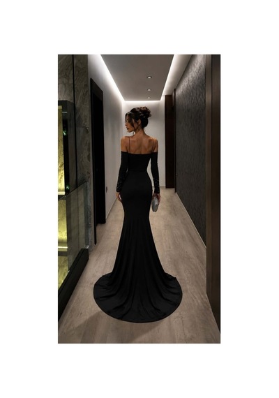 Lior Design Kadın Yeni Sezon Tek Omuz Taş Detaylı Abiye Elbise Siyah