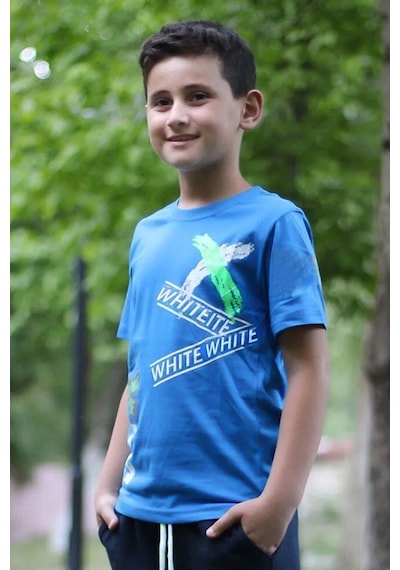 Fyk Kids Yuvarlak Yaka Baskılı Sıfır Yaka T-shirt Mavi