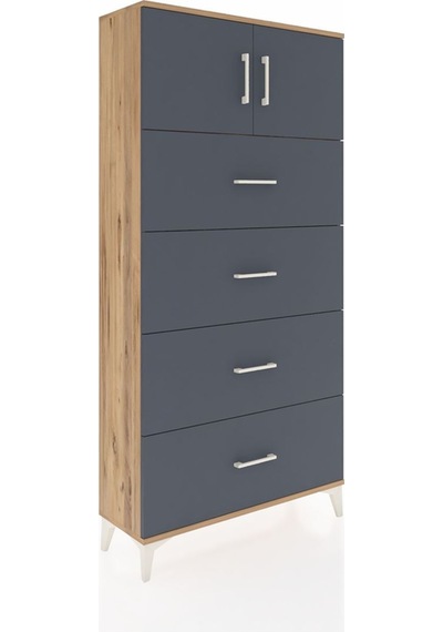Arges Dolap Tek Raflı 4 Çekmeceli 2 Kapaklı 88x30x182 Çam-ant... Çam