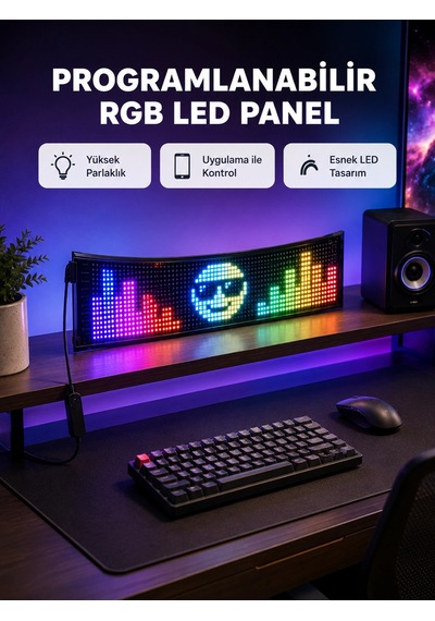 Mey İthalat Rgb Led Panel Çok Renkli, Kumandalı, Usb Bağlantılı Yazı Ve Gıf Gösterimli Akıllı Lamba -