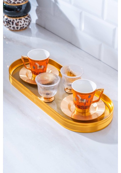 Acar Passifolia 2 Kişilik Cam Tepsili Kahve Fincanı Takımı - 90 Ml renkli