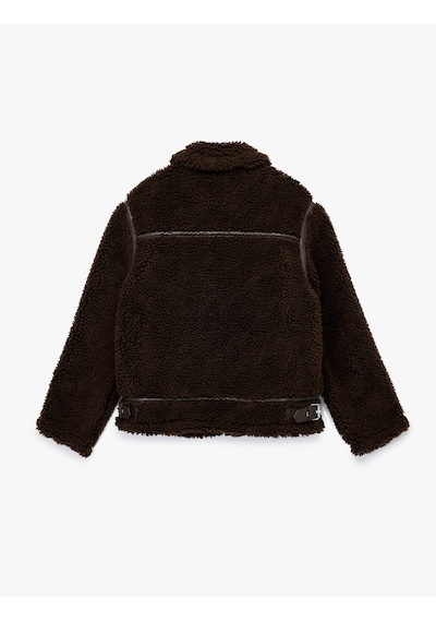 Koton Suni Süet Astarlı Uzun Kollu Cepli Fermuarlı Kısa Peluş Kaban Kahverengi 6wak20129ew Kahve