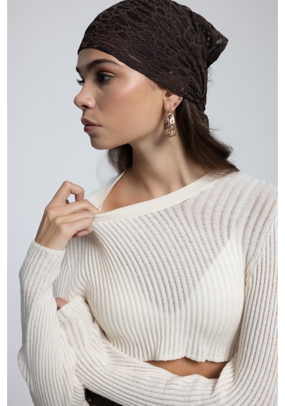 Mai Collection Mai Studios Co. Liana Bej Yumuşak Doku Triko Crop Bej