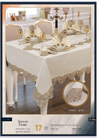 Angles Flora El İşi Yemek Takımı 17 Parça Masa Seti 8 Kişilik Supla Runner Set Krem-gold Çok Renkli Angles Flora El İşi Yemek Takımı 17 Parça Masa Seti 8 Kişilik Supla Runner Set Krem-gold Çok Renkli